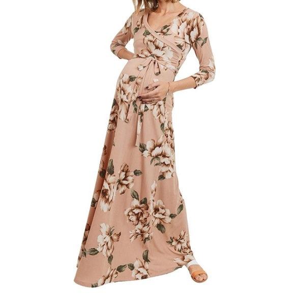 Hello MIZ Dresses Maternity Floral Maxi Dress Floral Baby Shower